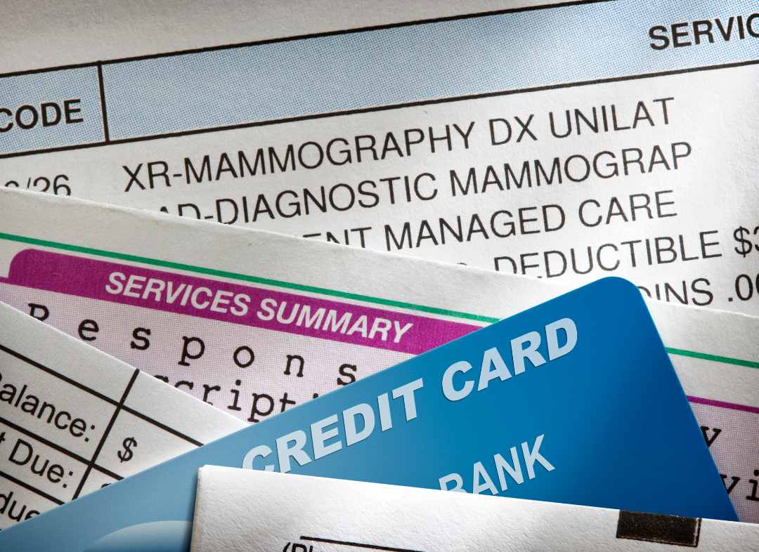 Stack of medical bills and credit card bills